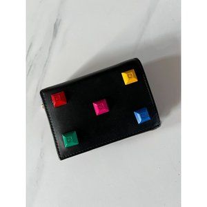 SALVATORE FERRAGAMO Studded Logo Black Leather Wallet